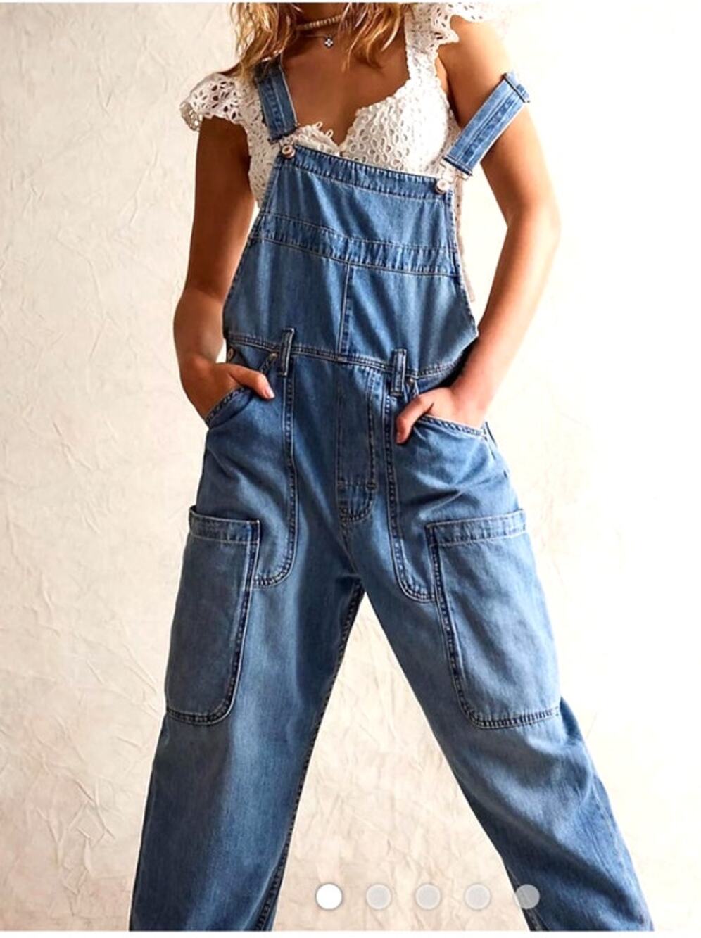 We The Free - Free People Way Back Denim Blue Overalls Size Small